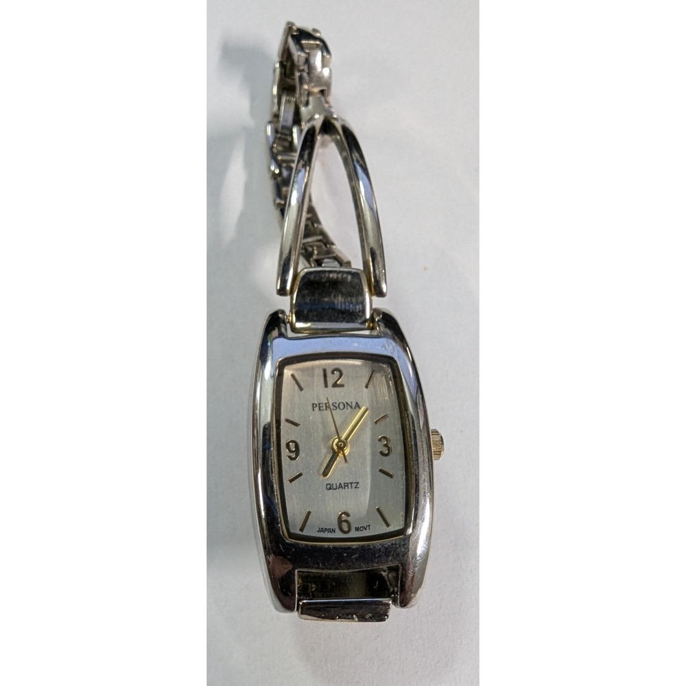Persona Quartz Wristwatch Womens Silver Tone Bracelet Link Japan Movt Vintage